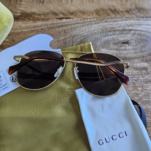 GUCCI Men's 61mm aviator sunglasses Gg0969s Brown Gold Authentic New - Picture 6 of 14